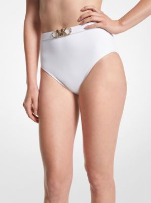 MM1N025 - Stretch Nylon High-Waist Belted Bikini Bottom WHITE