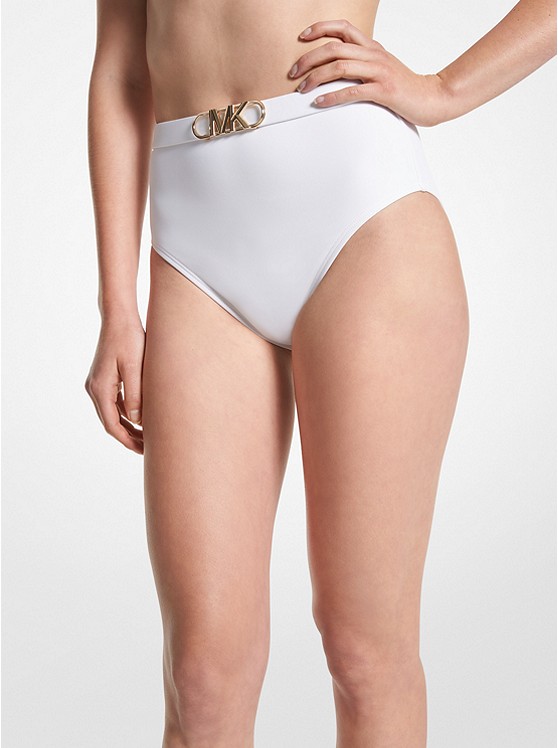 MK MM1N025 Stretch Nylon High-Waist Belted Bikini Bottom WHITE