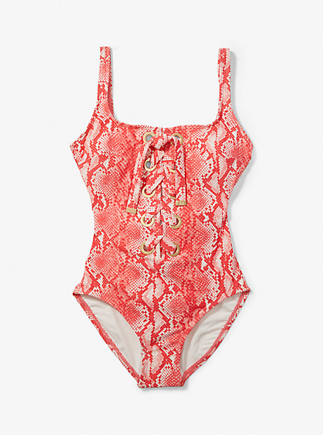 MM42456 - Printed Lace-Up Swimsuit CORAL
