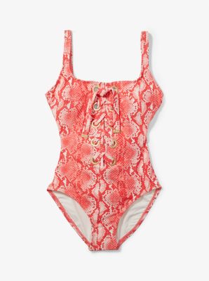 MM42456 - Printed Lace-Up Swimsuit CORAL
