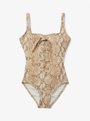 MM42456 - Printed Lace-Up Swimsuit KHAKI