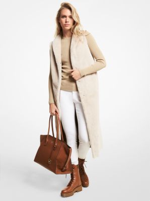 MMK10276 - Color-Block Shearling and Woven Vest GREY TAUPE