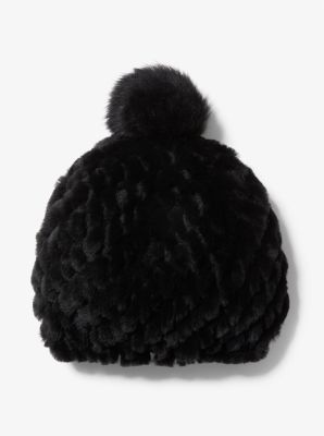 MMK10552 - Pom-Pom Shearling Beanie Hat BLACK