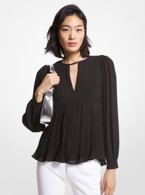 MR340GN7R3 - Pleated Georgette Blouse BLACK