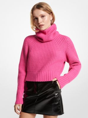 MR360IECSN - Ribbed Merino Wool Blend Convertible Sweater CERISE