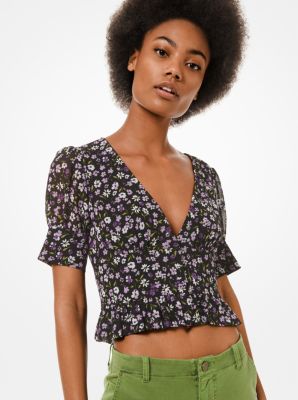 MS04M1XE7V - Floral Georgette Cropped Top ORCHID