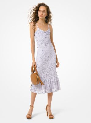 MS08ZMEDUX - Embellished Corded Lace Ruffle-Hem Dress LAVENDER MIST