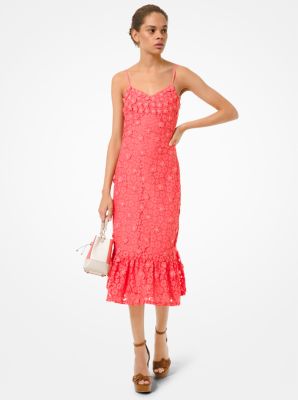 MS08ZMEDUX - Embellished Corded Lace Ruffle-Hem Dress CORAL PEACH