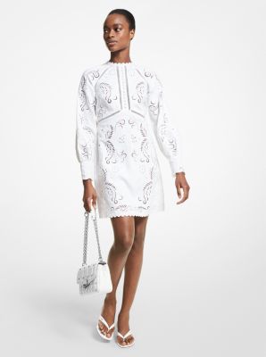 MS1802C1LU - Floral Embroidered Hemp Mini Dress WHITE