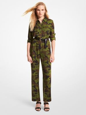 MS28KHJ5SZ - Camouflage Silk Georgette Jumpsuit SMOKEY OLIVE