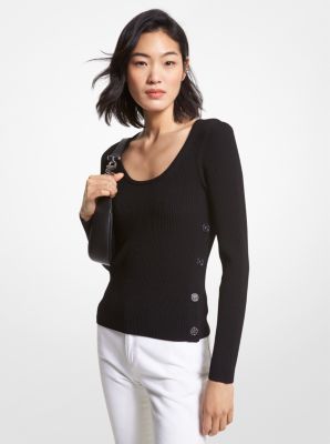 MS360MM33D - Ribbed Stretch Knit Sweater BLACK