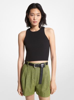 MS360MW33D - Ribbed Recycled Viscose Blend Cropped Tank Top BLACK