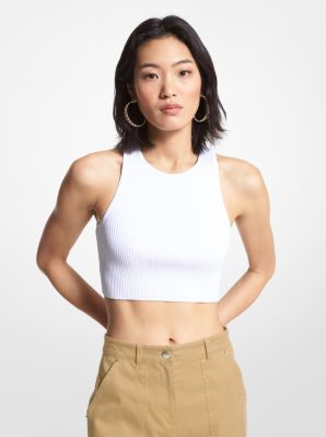 MS360MW33D - Ribbed Recycled Viscose Blend Cropped Tank Top WHITE