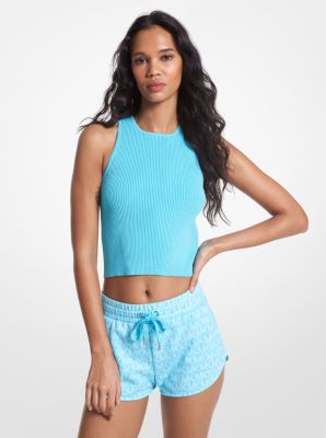 MS360MW33D - Ribbed Recycled Viscose Blend Cropped Tank Top TURQUOISE