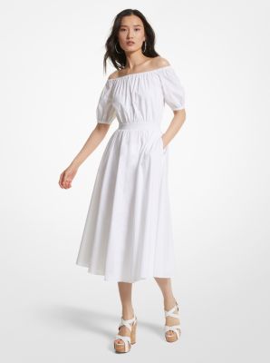 MS381OZF4C - Stretch Organic Cotton Poplin Off-The-Shoulder Dress WHITE