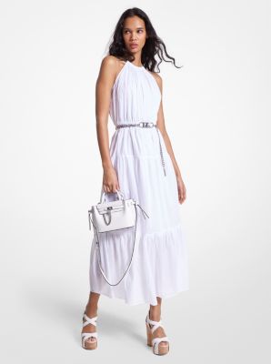 MS381P04YJ - Chain Halter Cotton Lawn Midi Dress WHITE