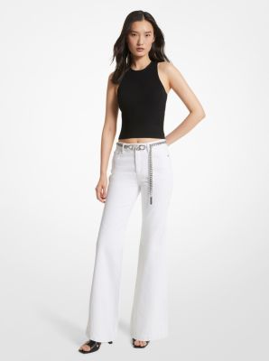 MS3904180V - Denim Belted Flared Jeans OPTIC WHITE