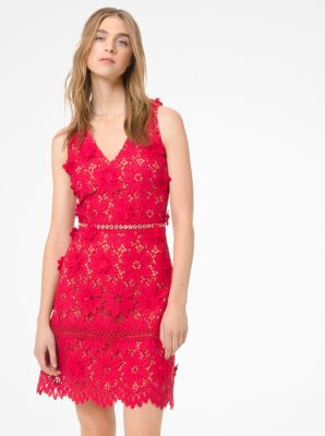 MS98Z1XB0Z - Floral Appliqué Lace Dress SCARLET
