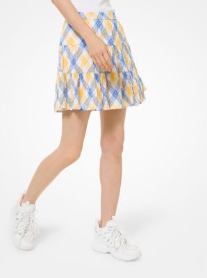 MU07F54ETY - Plaid Crinkled Cotton Lawn Skirt SAFFRON