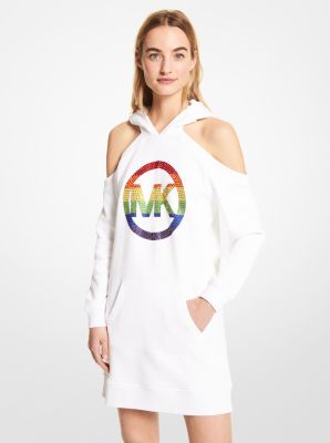 MU2817C4MY - PRIDE Embellished Logo Organic Cotton Terry Hoodie Cutout Dress WHITE