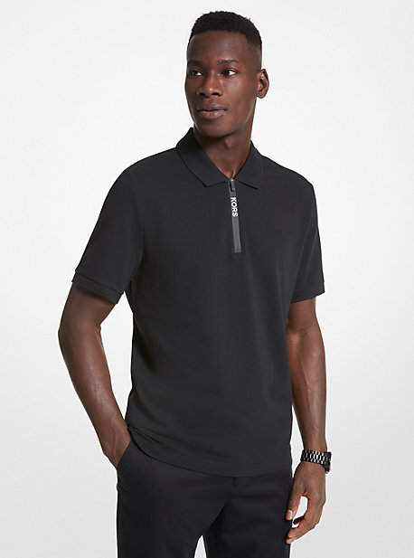 OF150DD2ZY - Cotton Half-Zip Polo Shirt BLACK