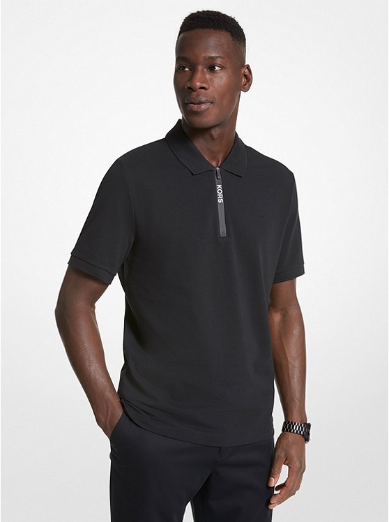 MK OF150DD2ZY Cotton Half-Zip Polo Shirt BLACK