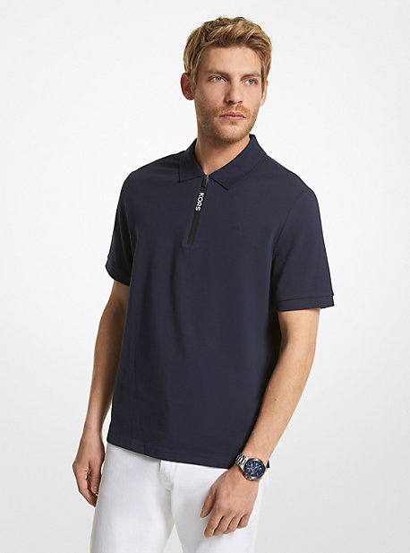 OF150DD2ZY - Cotton Half-Zip Polo Shirt MIDNIGHT