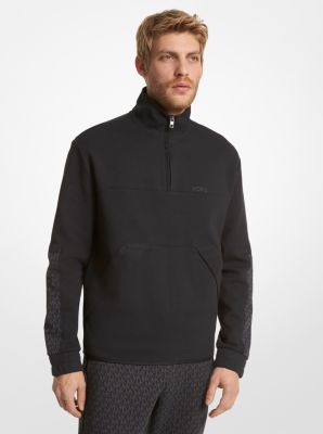 OS351GY5MF - Logo Trim Cotton Blend Half-Zip Sweatshirt BLACK