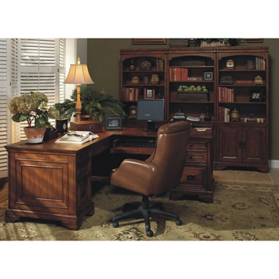 Emery Park LDesk with Bookcase Wall Chestnut Brown
