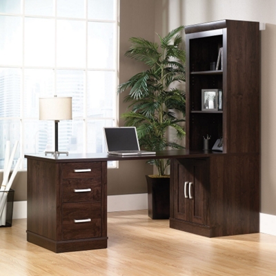 Sauder Library Desk with Bookcase and Storage Units Dark Alder Finish (31740 1)