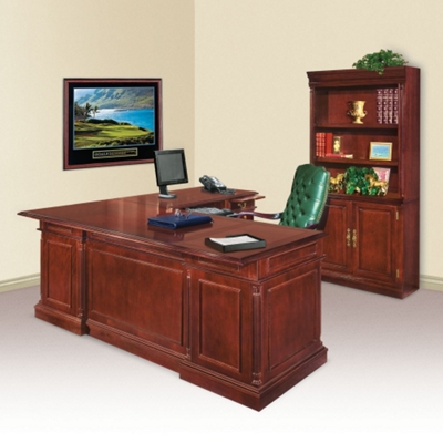 DMI Keswick LDesk with Right Return and Doored Bookcase English Cherry (13390 1)