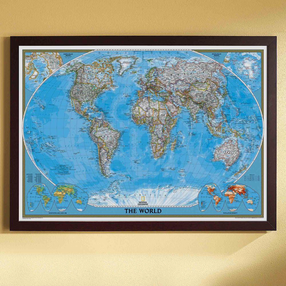 World Political Map (Classic), Poster Size and Framed - National Geographic Store