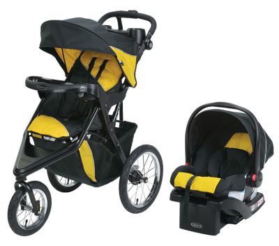 yellow jogging stroller