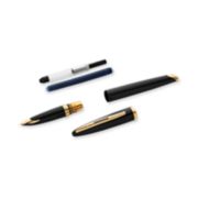 A Carene fountain pen with gold trim disassembled into five pieces: nib, barrel, pen cap, ink cartridge and convertor. image number 5