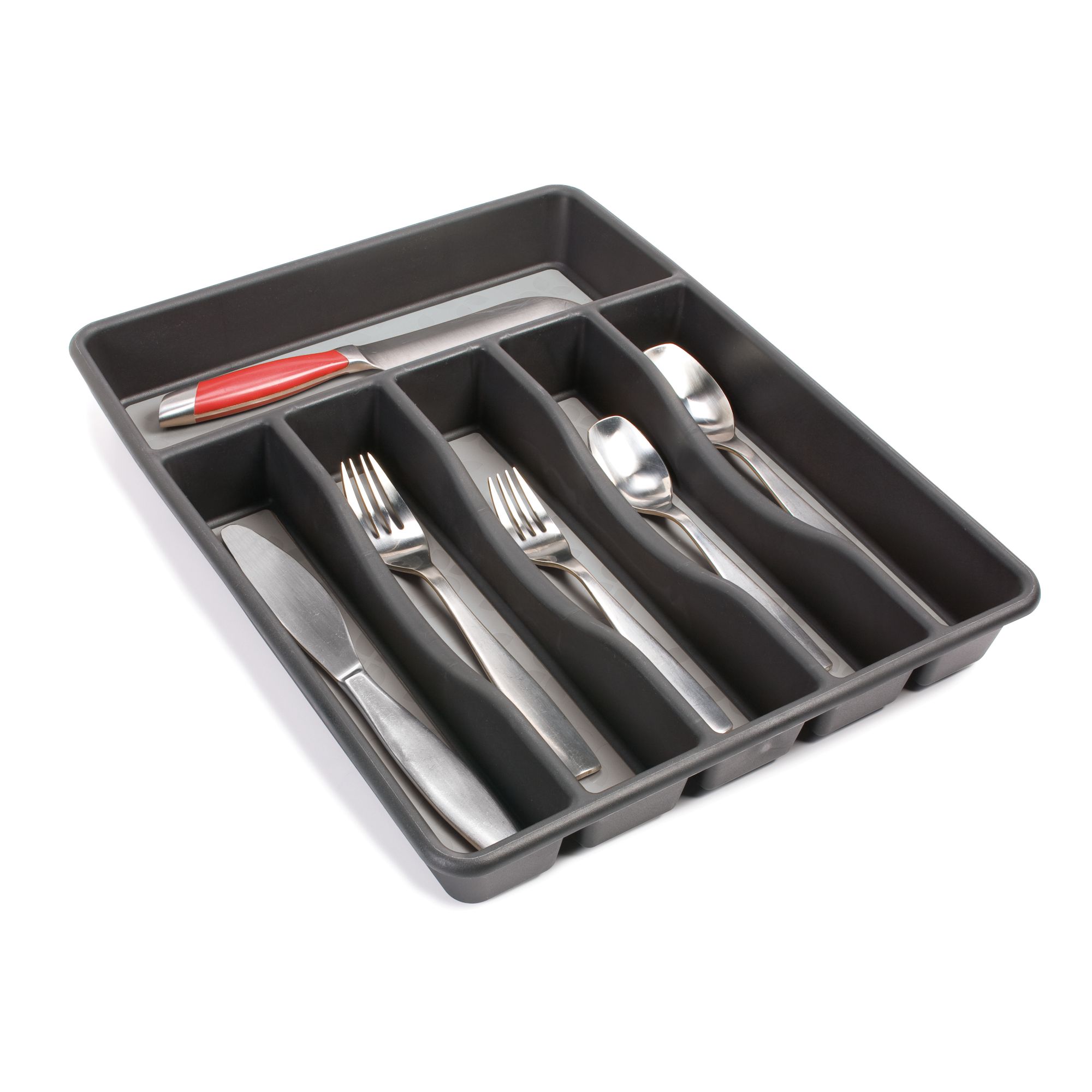Flatware Drawer Organizer - Slip Resistant Kitchen Tray with 6 Sections to  Neatly Arrange Cutlery and Serving Utensils. Also Great to Keep Your Desk  Drawer and Office Supplies Well Organized (Black) 