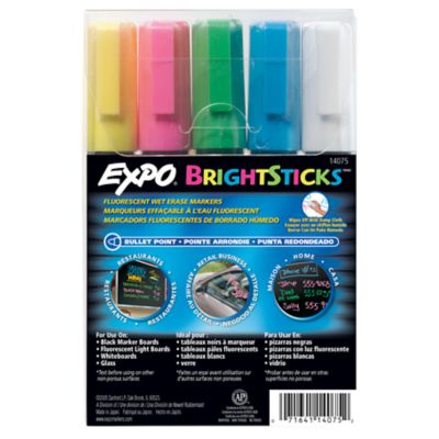 EXPO Bright Sticks Wet Erase Fluorescent Markers, Bullet Tip
