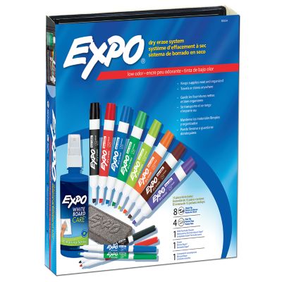 EXPO Low Odor Dry Erase Marker Kit Chisel Tip, with Eraser and Cleaning Spray