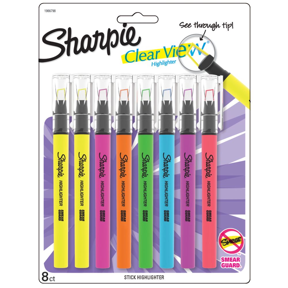 Sharpie Clear View Highlighters 4/Pkg-Yellow, Pink, Orange & Green