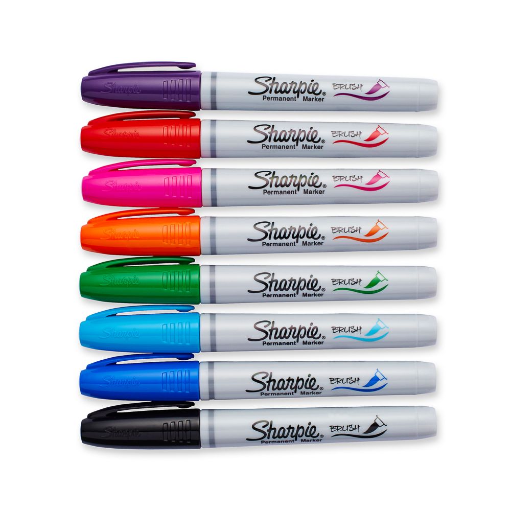 Sharpie Permanent Markers, Brush Tip, Assorted, 12 Pack