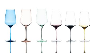 Colored Wine Glasses Set of 6 Crystal - 18 Oz - Unique Colorful Wine Glasses  wit