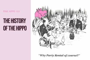 Drawing of people at a table with the Party Rental Ltd. hippo ” data-verified=