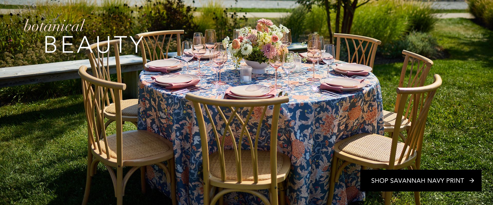 Navy Floral Tablecloth For Rent