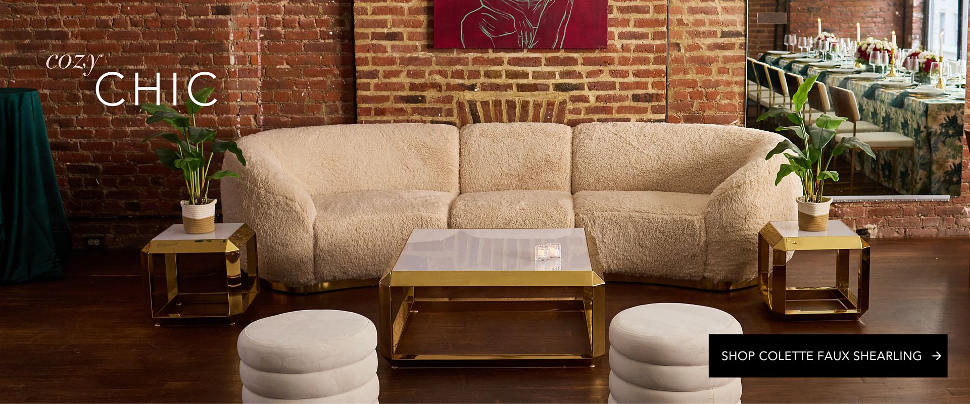 Faux Shearling Configurable Sofa For Rent