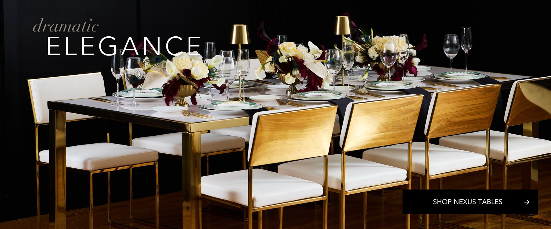 polished gold and white table for rent