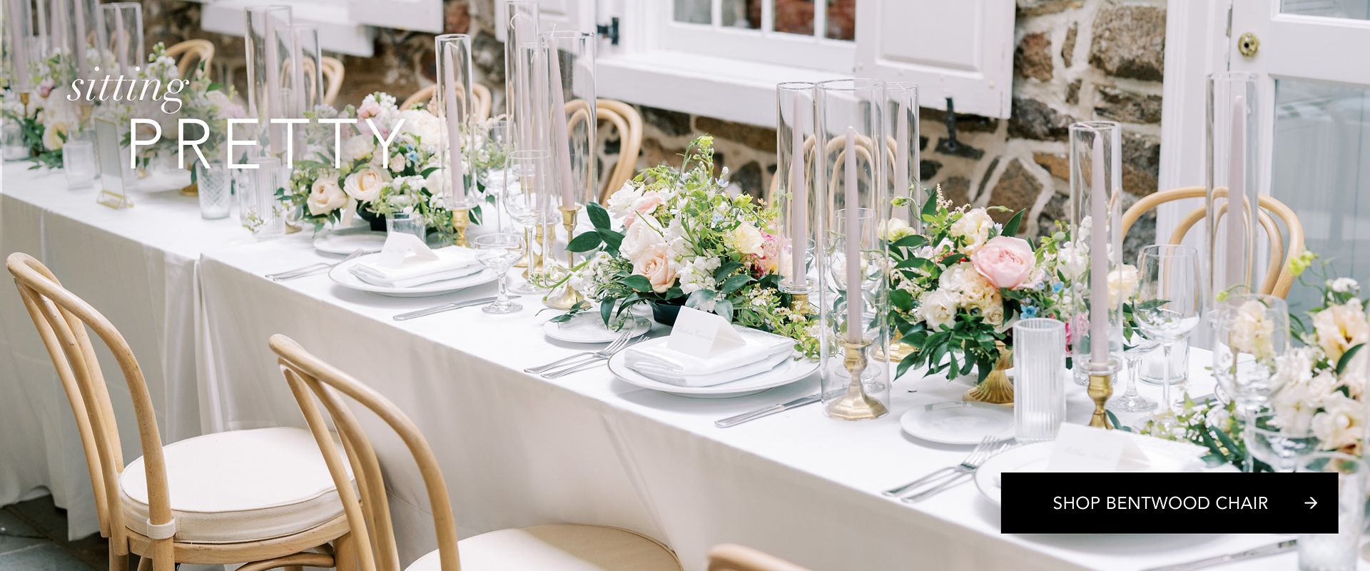 Natural Bentwood Chairs with cream cushions from Party Rental Ltd. at an elegant Appleford wedding reception