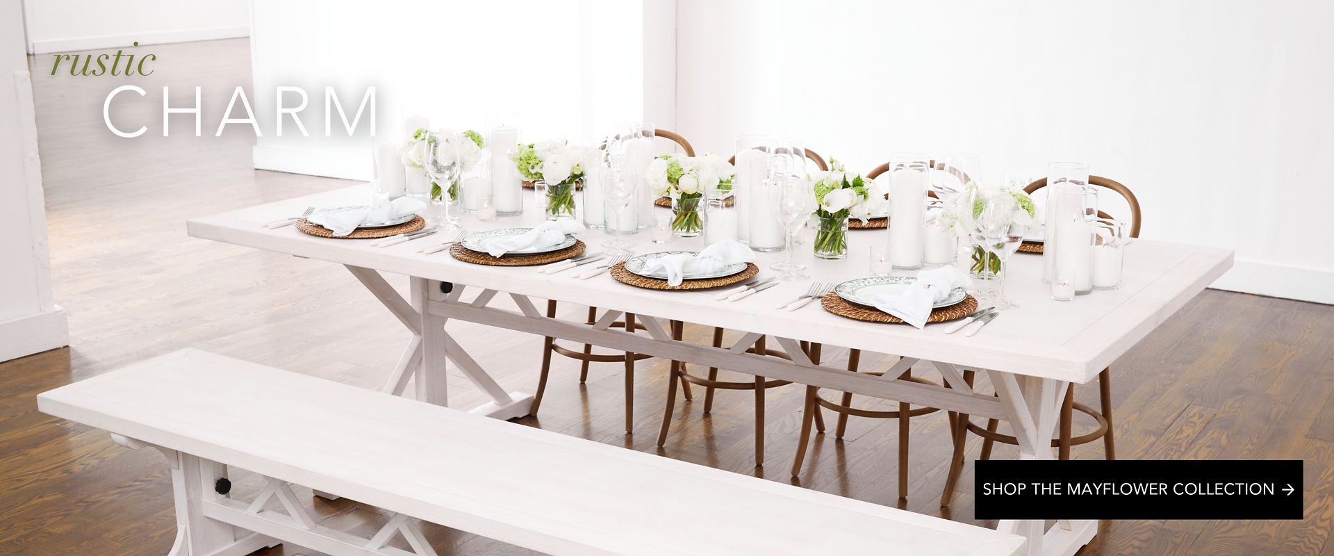 White Wood Table For Rent