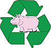 Party Rental Ltd. hippo mascot and recycle symbol