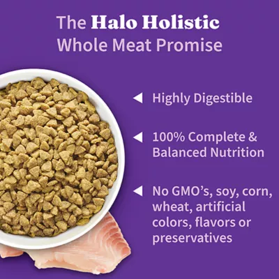 Product Halo Holistic Healthy Grains, Adult Dry Cat Food, Sensitive Stomach Support - Whitefish Recipe