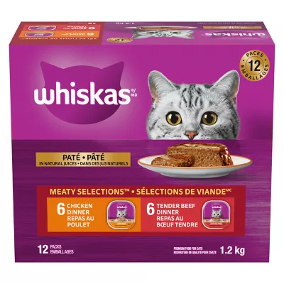 Product Whiskas Meaty Selections Adult Wet Cat Food Chicken & Beef Variety Pack, 12ct