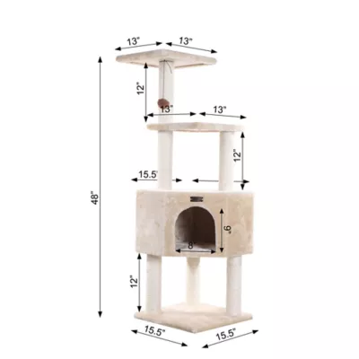 Product Armarkat 48-in Classic Faux Fur Real Wood Cat Tree With Top Perch For Kitty, Beige